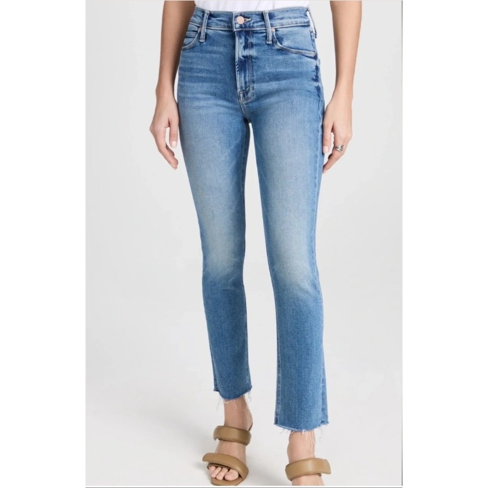 Mother Mid Rise Dazzler Ankle Fray Jeans Womens 24 Blue Straight Stretch Denim